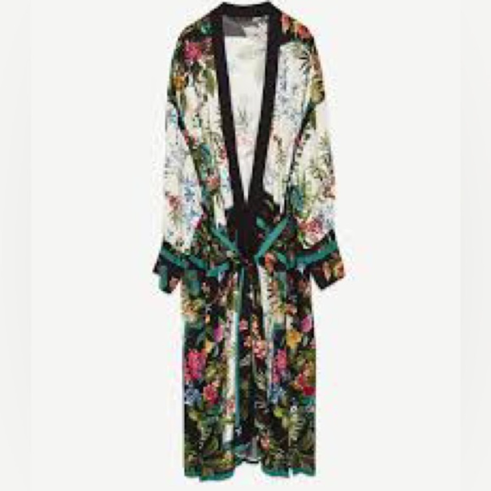 COPY - Zara Japanese style viscose floral duster kimono with side slits and wai…